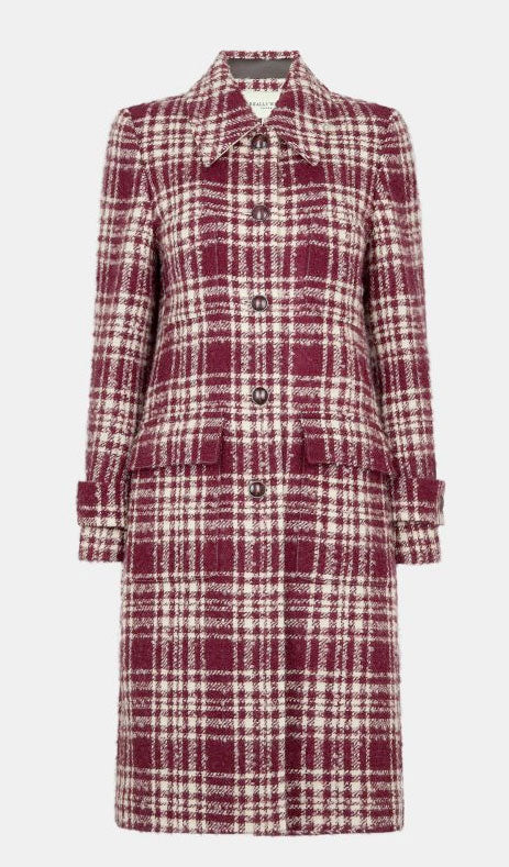 Really Wild London Burgundy Plaid coat, Size 14