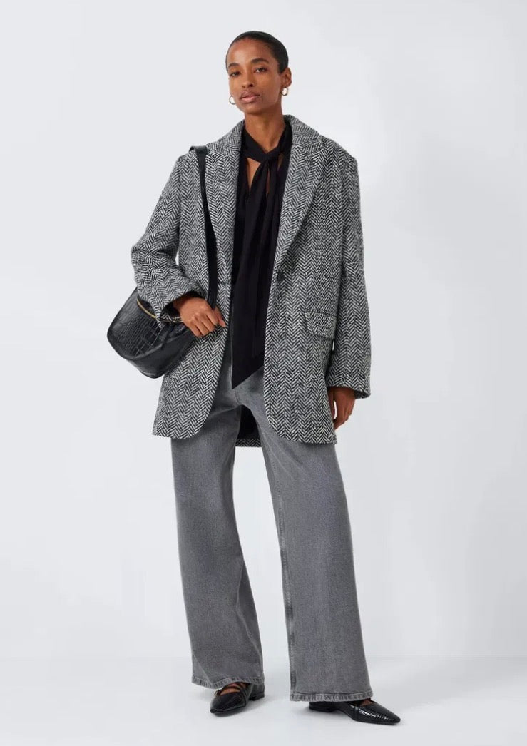 john lewis Black Herringbone oversized jacket, Size 14
