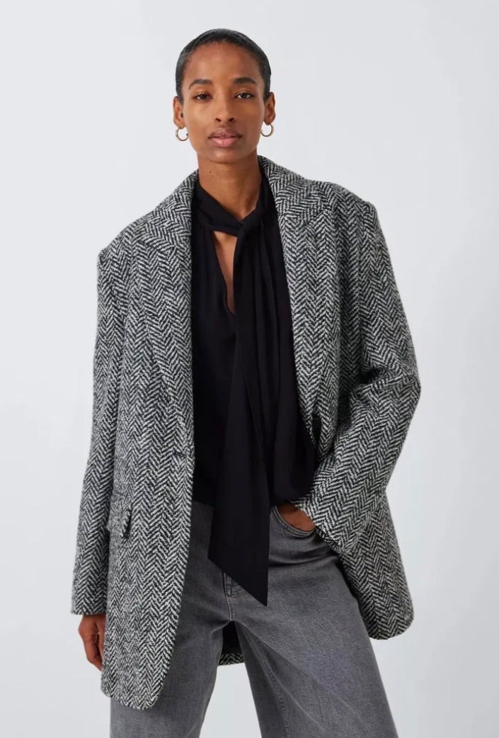 john lewis Black Herringbone oversized jacket, Size 14