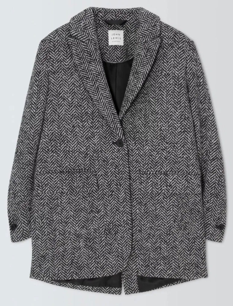 john lewis Black Herringbone oversized jacket, Size 14