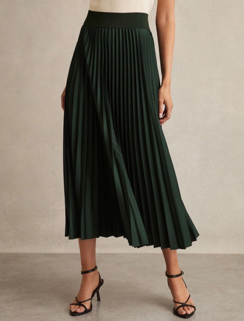 Reiss Green Pleated skirt, Size 14