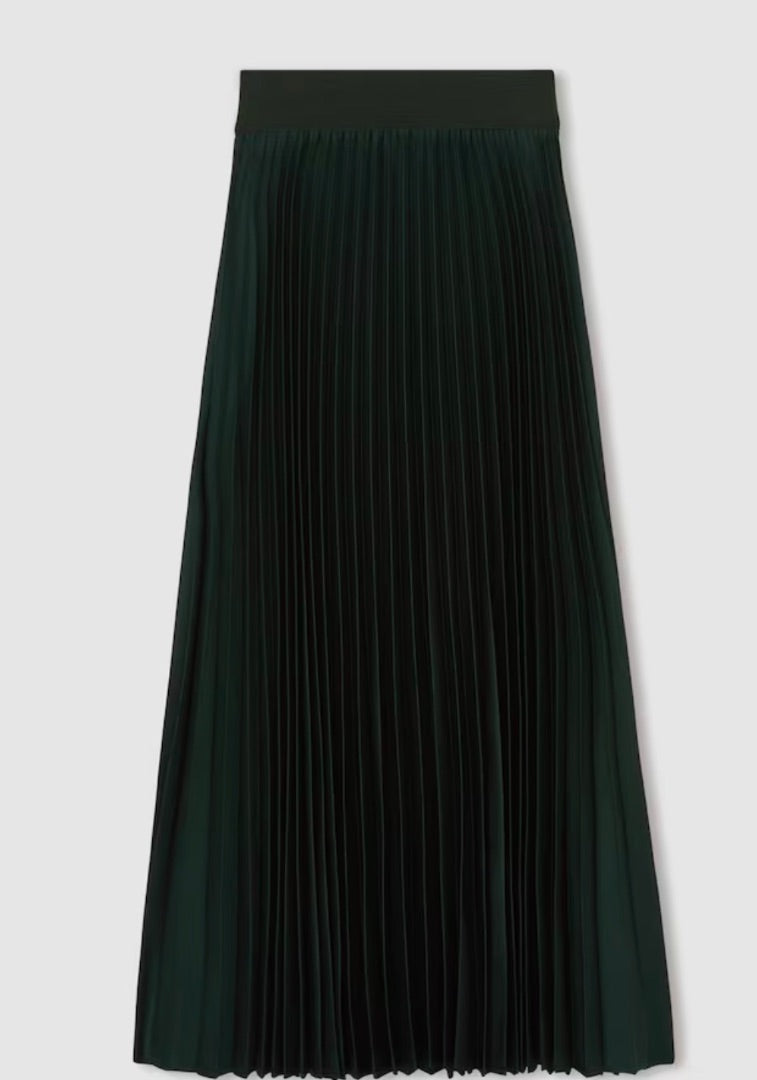 Reiss Green Pleated skirt, Size 14