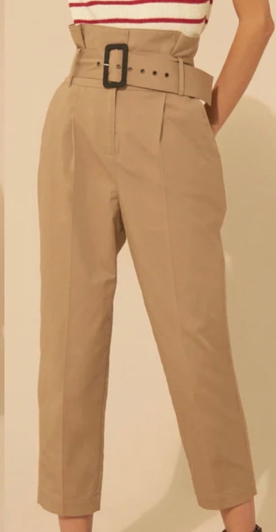 Bash Beige Belted chinos, Size 3