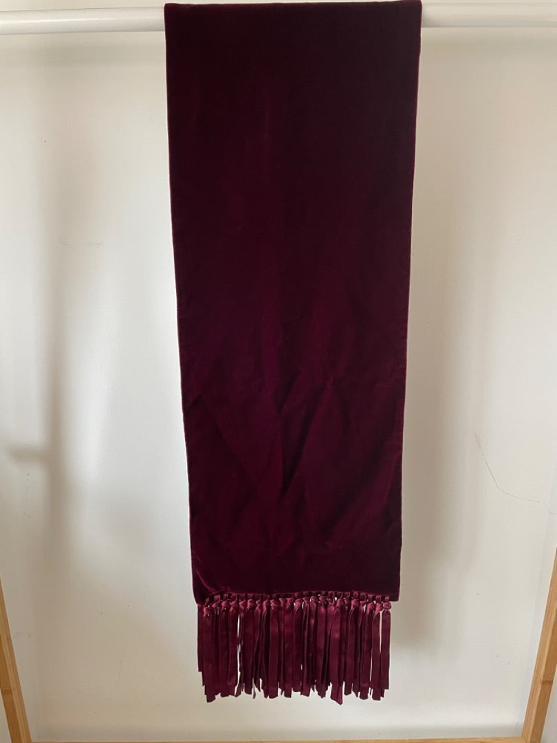 yves saint laurent burgundy velvet fringed scarf, Size o/s