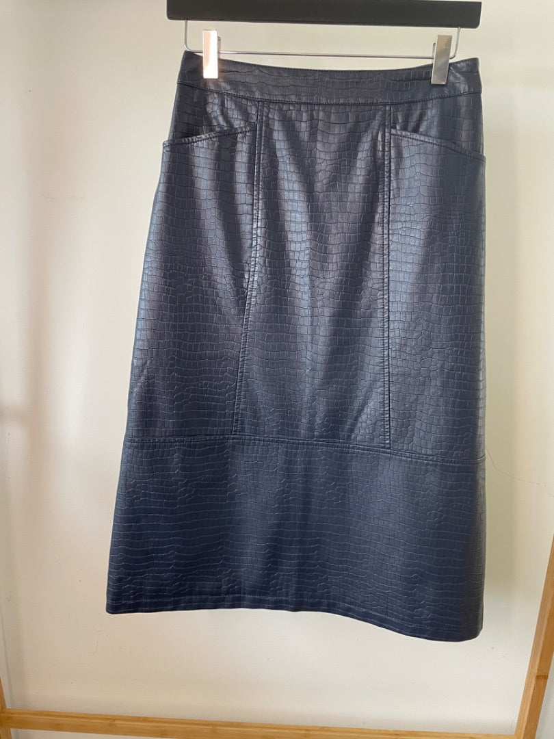 Oliver Bonas Navy faux leather skirt, Size 8