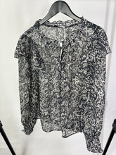 Load image into Gallery viewer, Mango Black &amp; white Paisley sheer top, Size Medium
