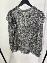 Load image into Gallery viewer, Mango Black &amp; white Paisley sheer top, Size Medium
