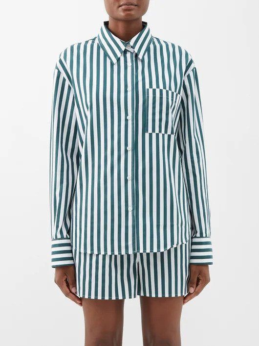 Frankie shop Green Striped shirt, Size Xs