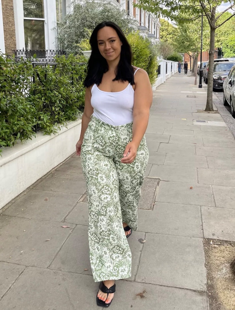 Shrimps Green Floral cotton jeans, Size 16