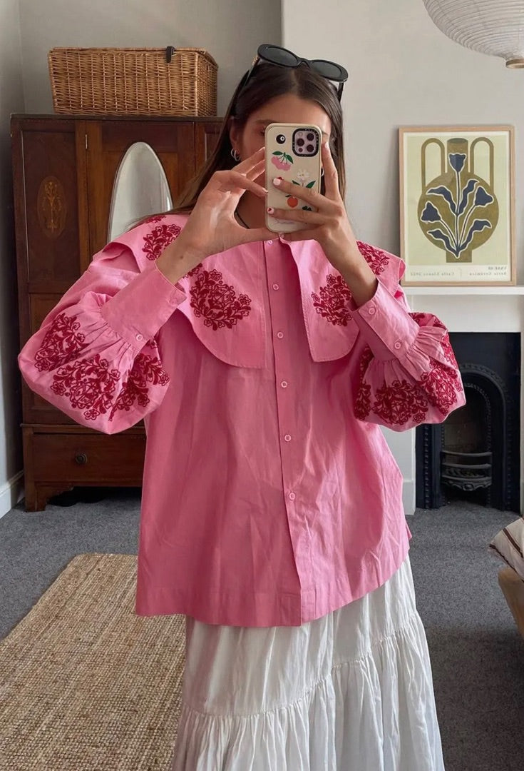 damson madder Pink Large collared blouse, Size 12