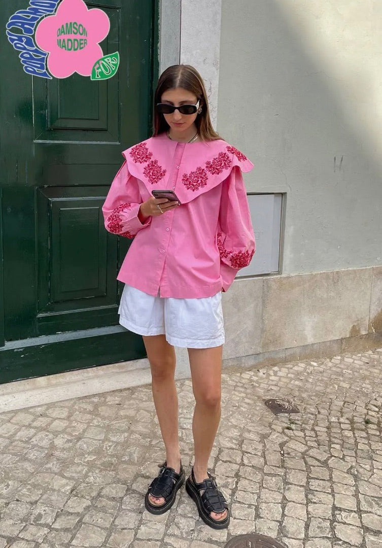 damson madder Pink Large collared blouse, Size 12