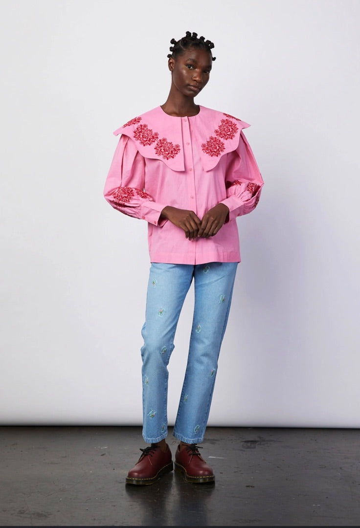 damson madder Pink Large collared blouse, Size 12