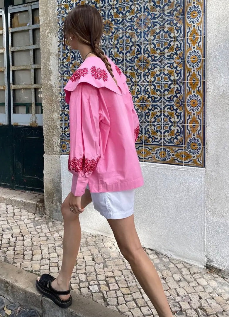 damson madder Pink Large collared blouse, Size 12