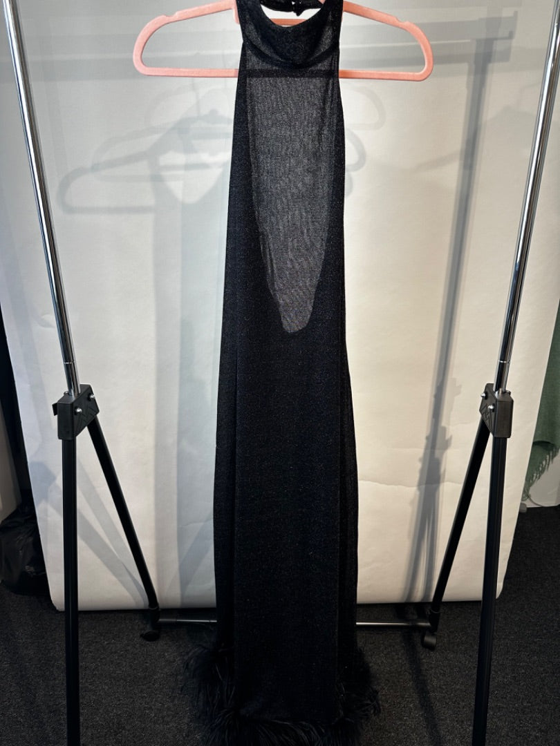 Oseree Black Lumiere plumage turtleneck dress, Size Medium