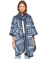 Sea New York Blue Knitted geometric cape, Size One size