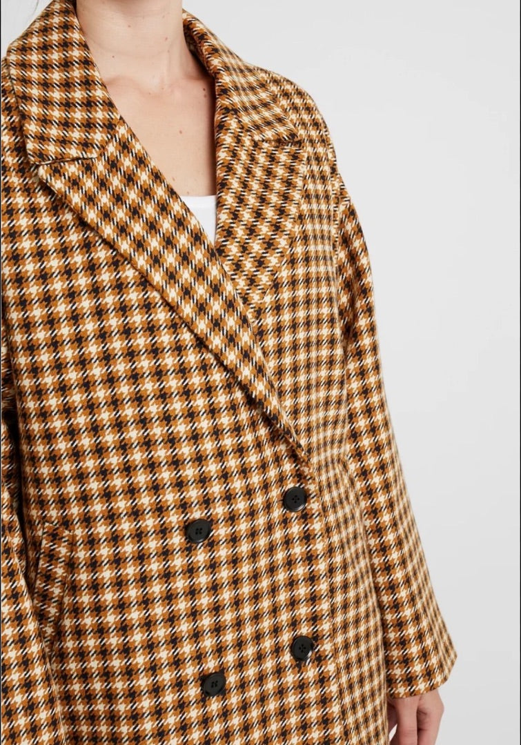 Gestuz Brown Checked oversized jacket, Size XS