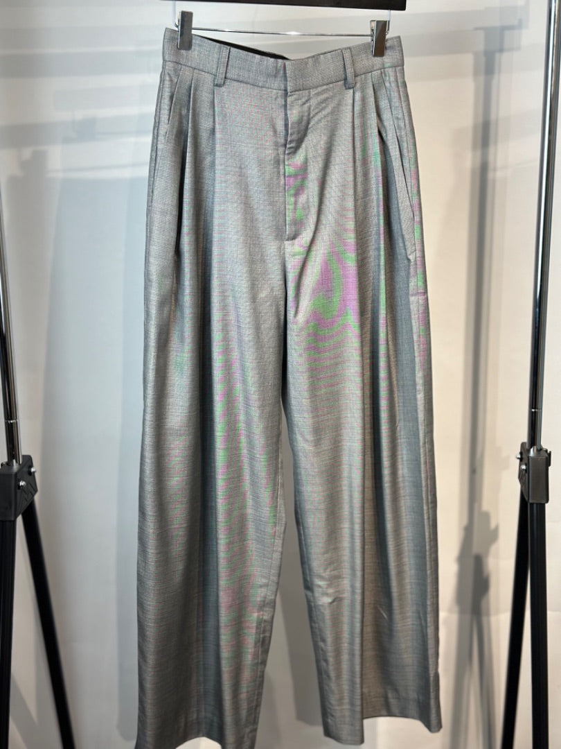 Raey Black & White Fine check silk trousers, Size 10