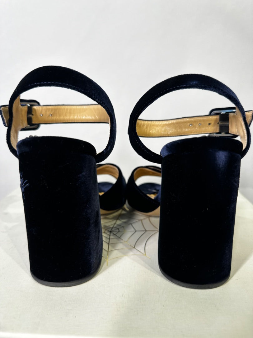 Charlotte Olympia navy Emma velvet heels, Size 38