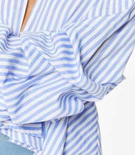 Load image into Gallery viewer, Lucy Wang Blue Striped peplum top, Size L

