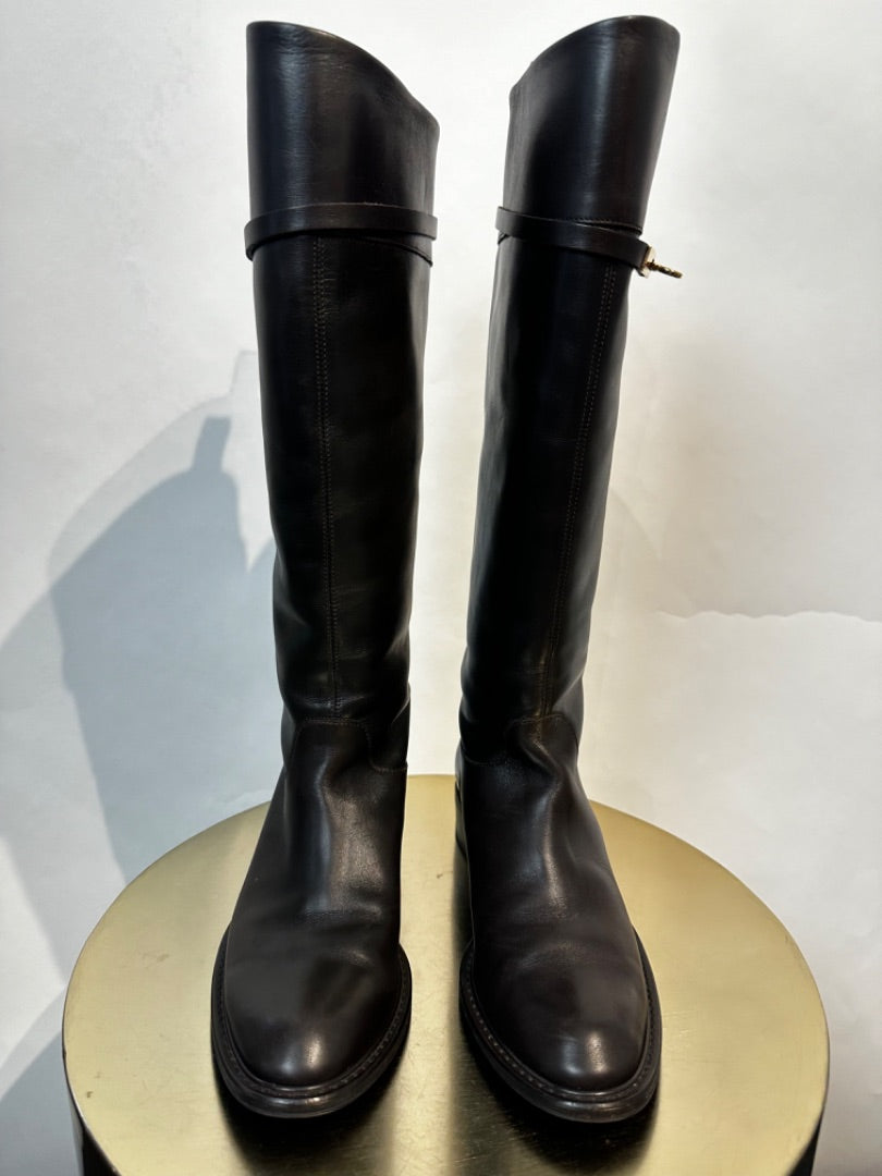salvatore Ferragamo dark brown Leather riding boots, Size US6/UK4 slim fit