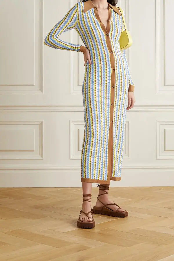 Dodo Bar Or Keshia Striped Pointelle  Knit Dress - 44