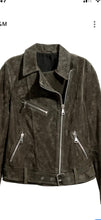 Load image into Gallery viewer, H&amp;M khaki suede biker jacket, Size 12
