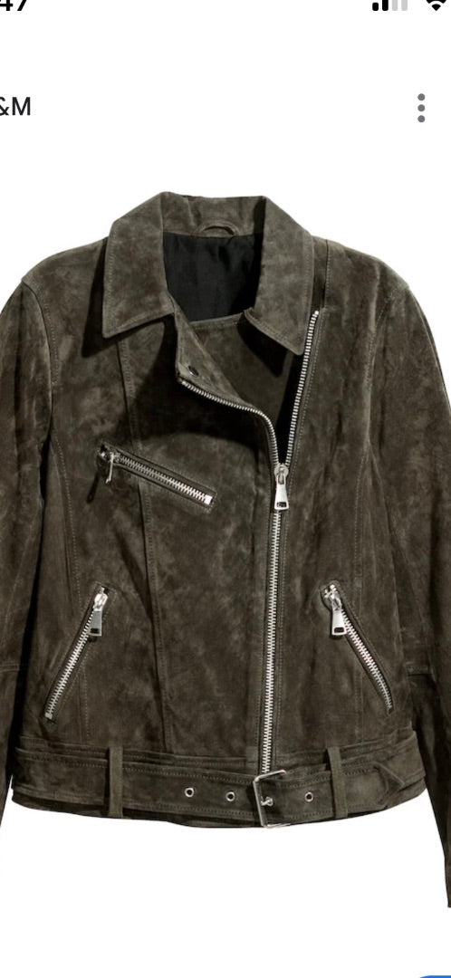 H&M khaki suede biker jacket, Size 12