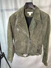 Load image into Gallery viewer, H&amp;M khaki suede biker jacket, Size 12
