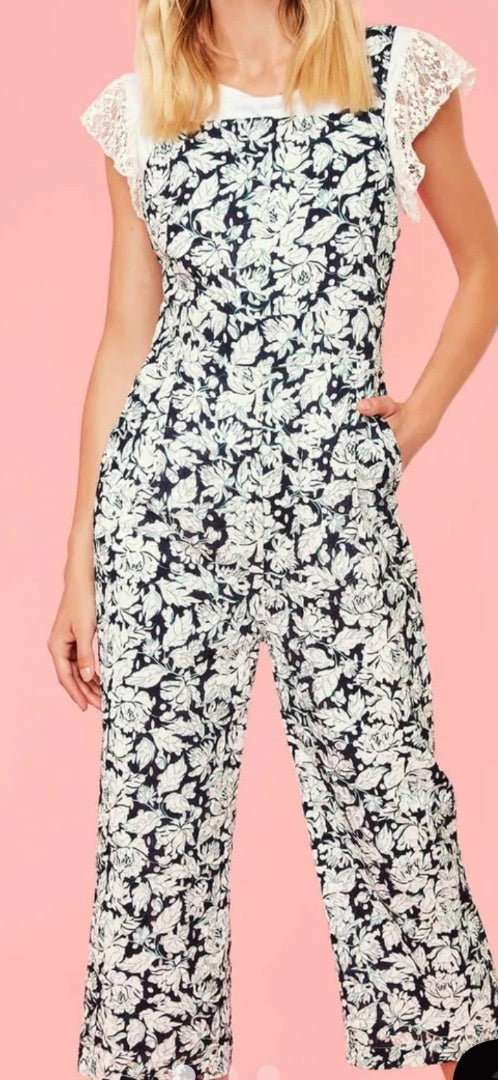 suncoo navy & white floral jumpsuit, Size 12