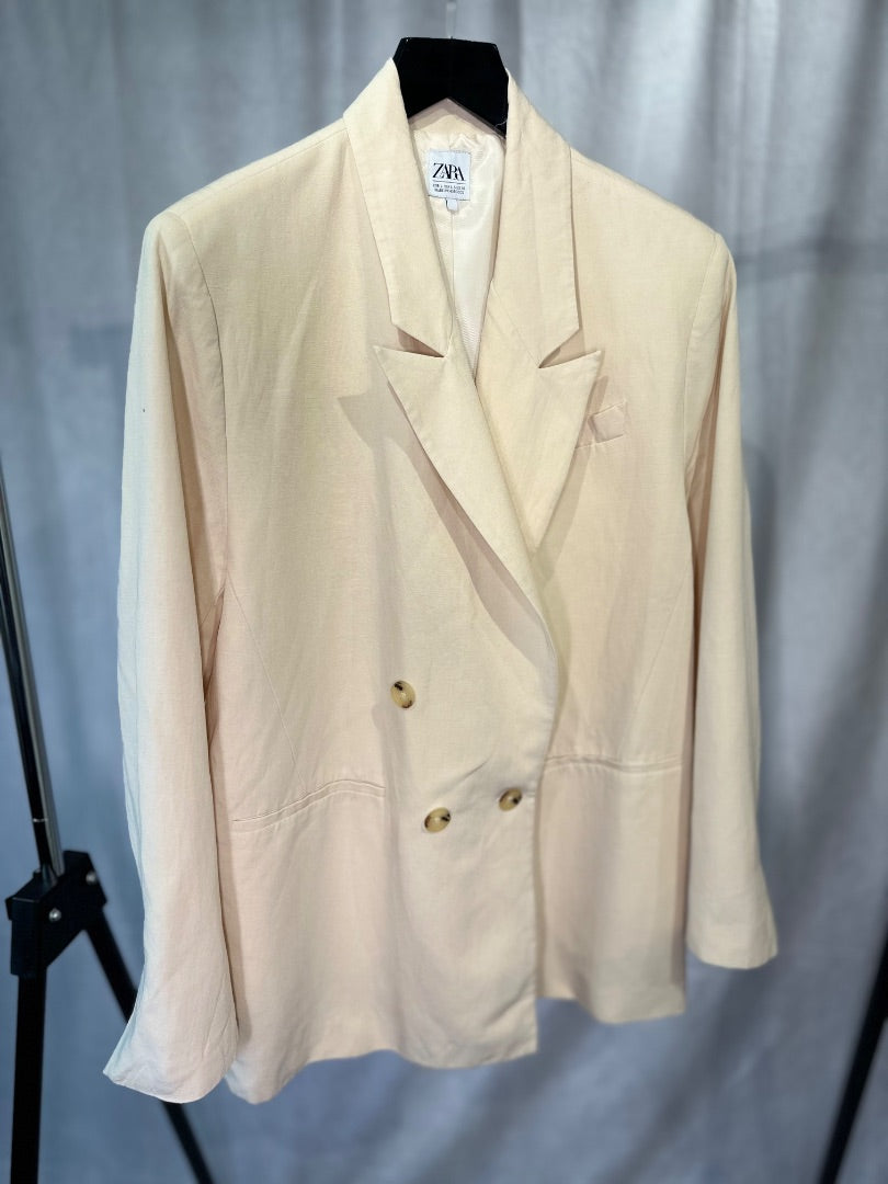 Zara Cream Double breasted linen jacket, Size L