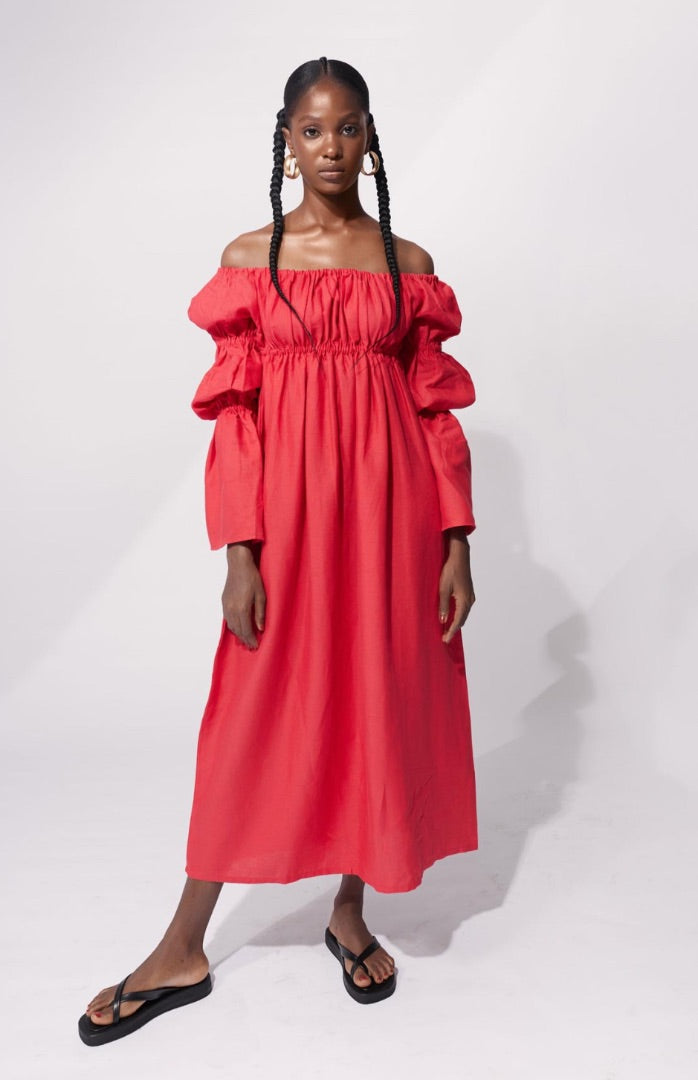 Mie Red Linen dress, Size Medium