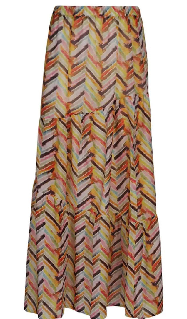 Feel me fab Multicoloured Noto Printed Maxi skirt, Size Small