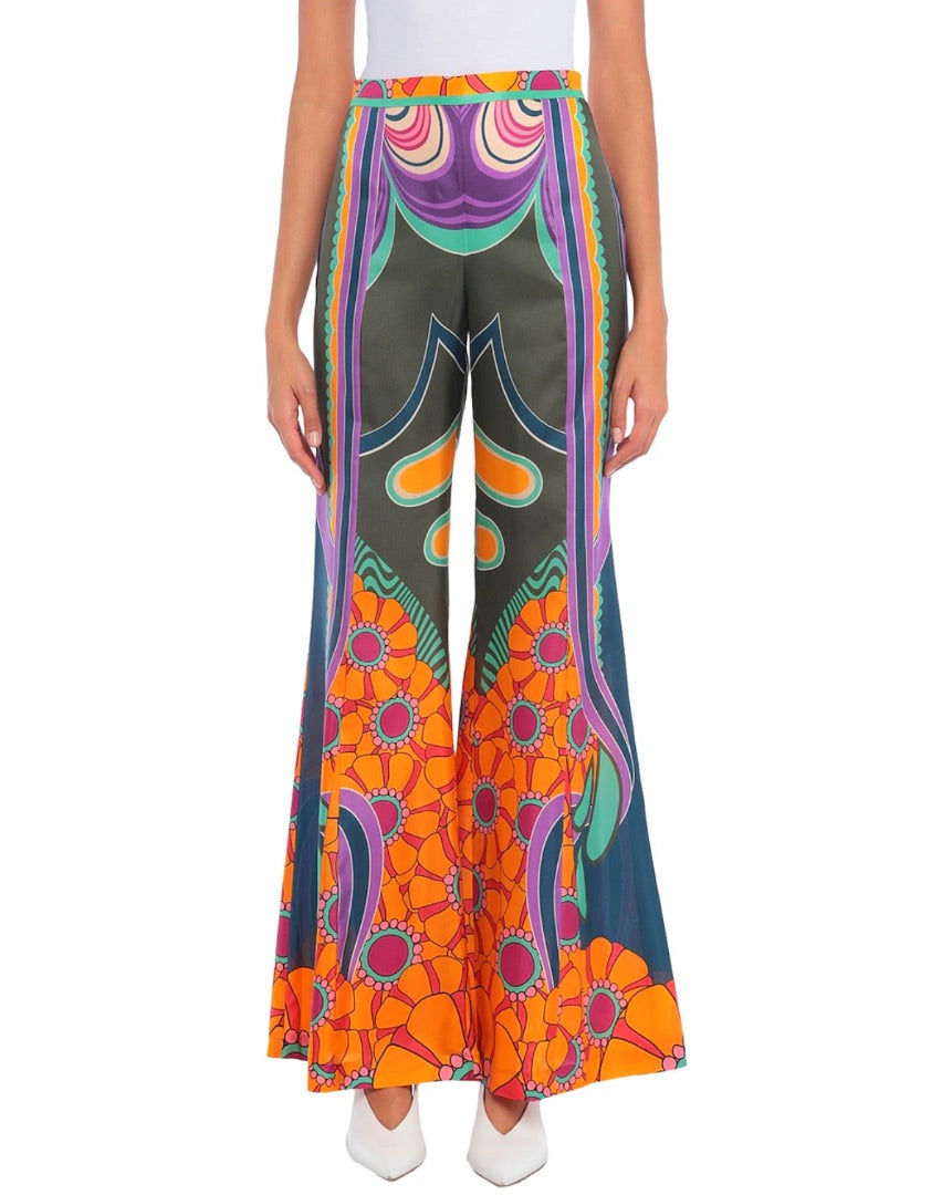 Alberta Ferretti Multicoloured Silk patterned flares, Size UK12