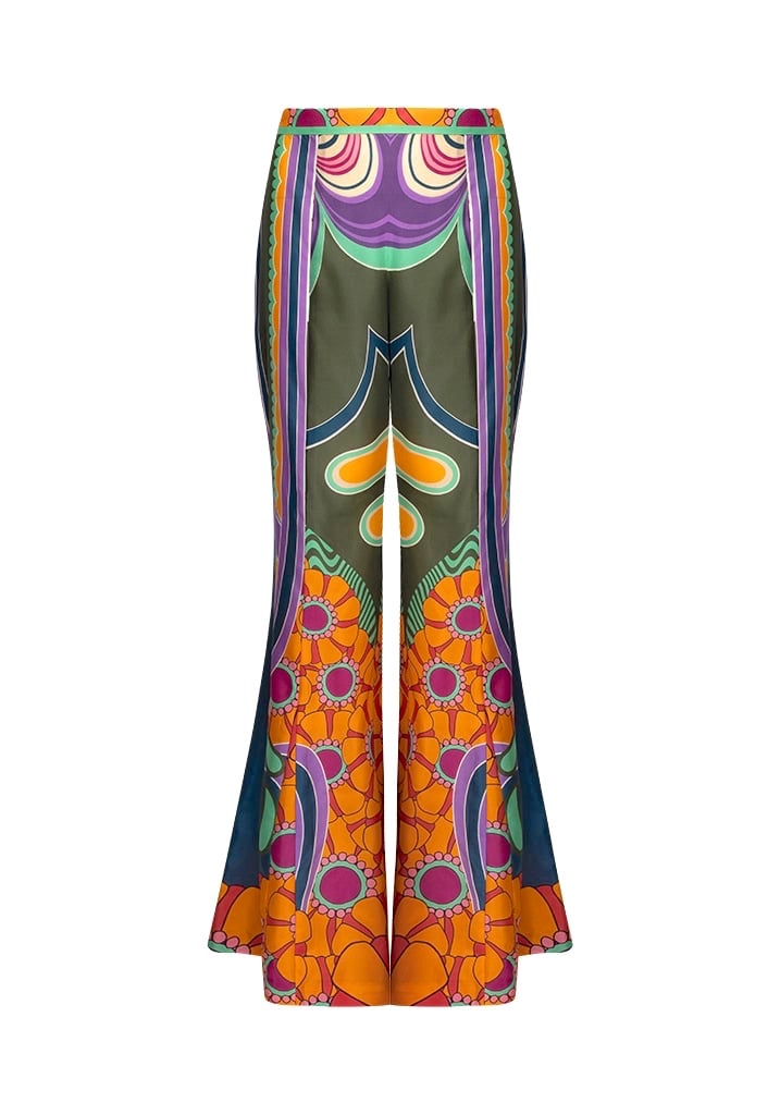 Alberta Ferretti Multicoloured Silk patterned flares, Size UK12