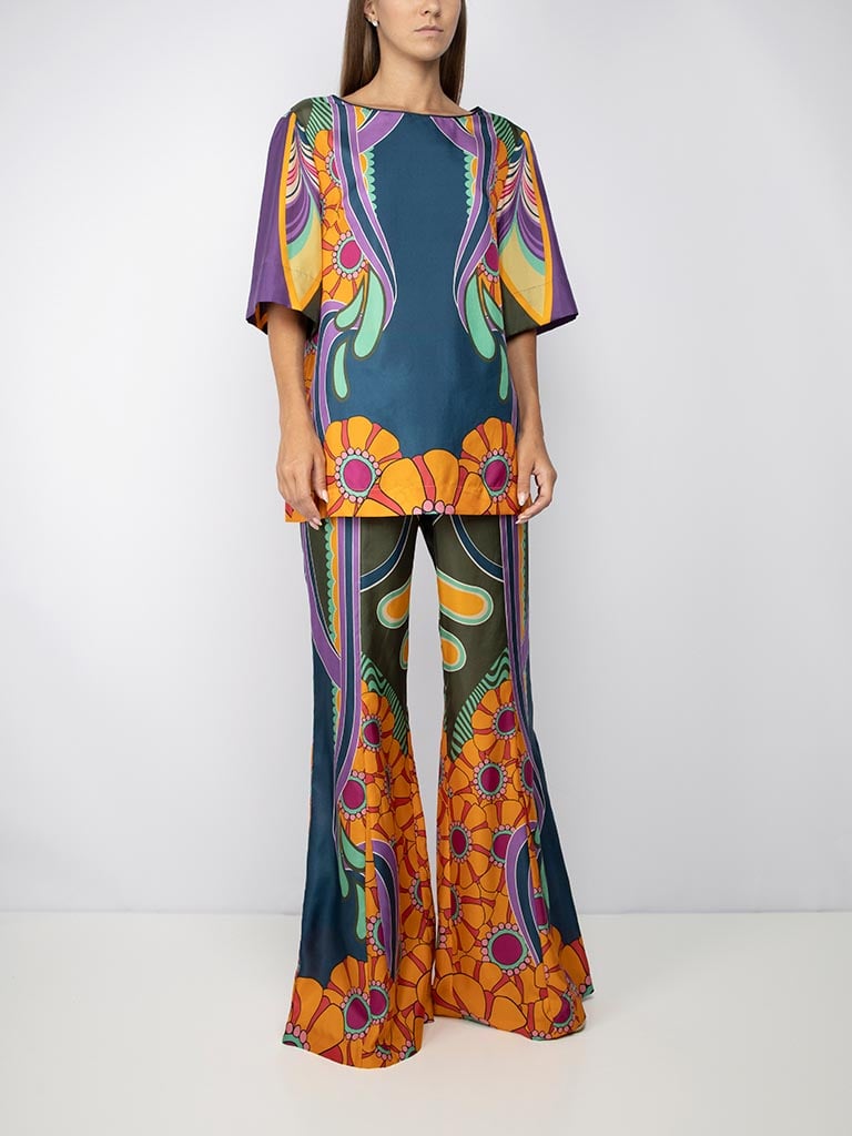 Alberta Ferretti Multicoloured Silk patterned flares, Size UK12