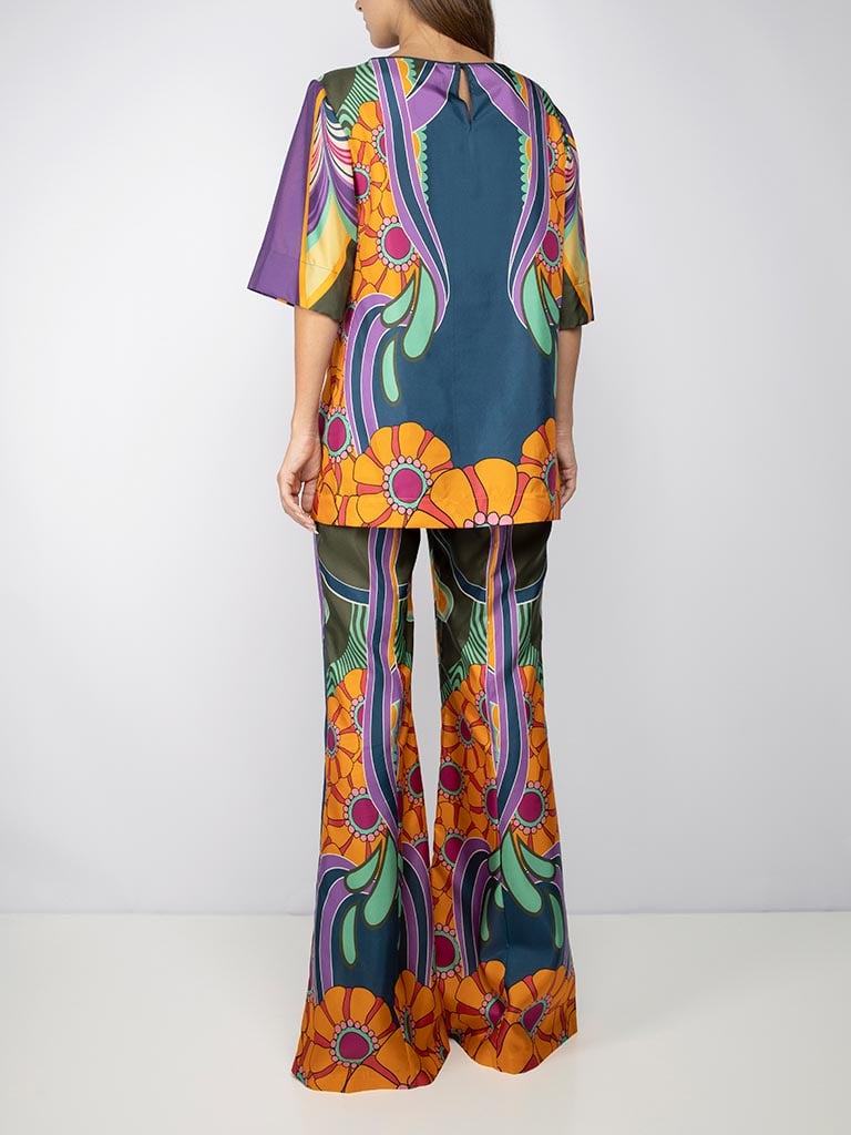 Alberta Ferretti Multicoloured Silk patterned flares, Size UK12