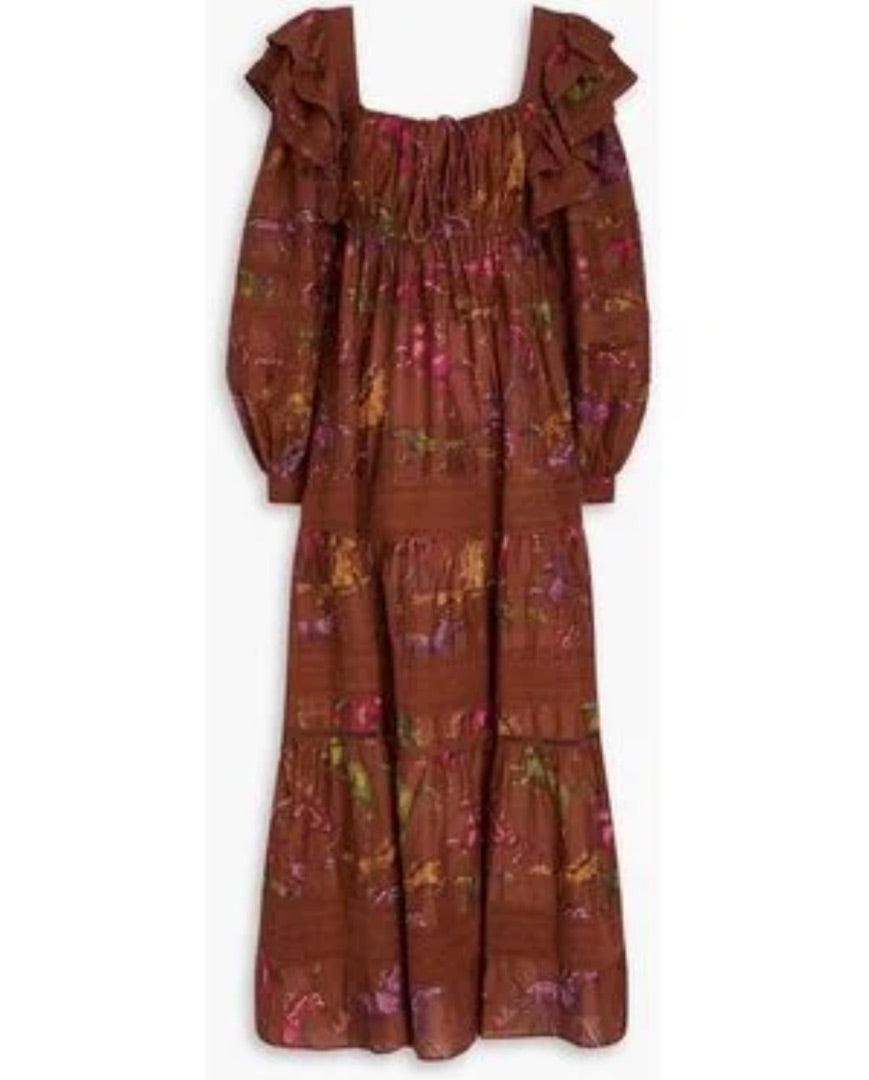 Farm Rio Brown Tiered full sleeve dress, Size Medium – Matisa Market