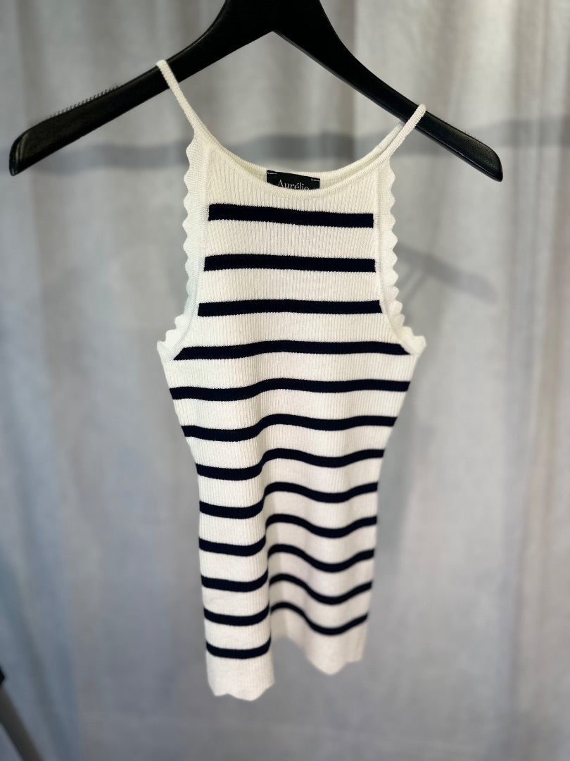 aurelie cream and navy knitted breton top, Size L