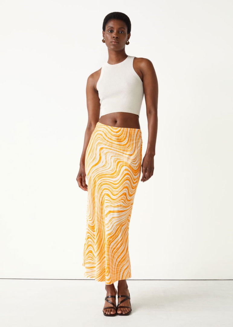 & other stories orange bias cut midi skirt, Size 36