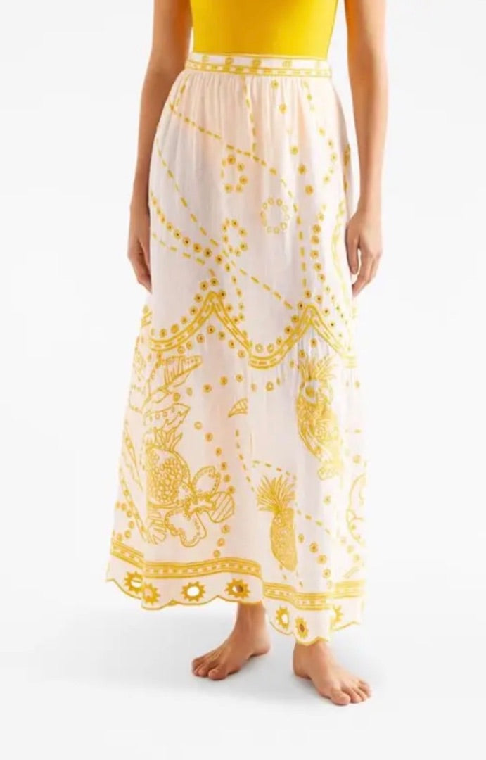 Eres White Embroidered Papagaio skirt, Size M