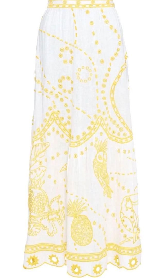 Eres White Embroidered Papagaio skirt, Size M