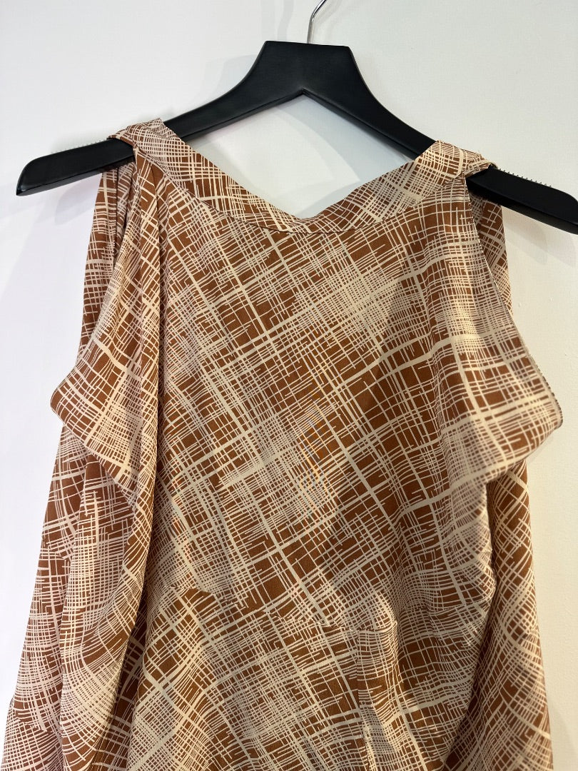 marni tan & cream check draped dress, Size 44
