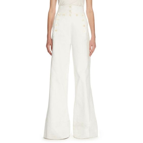 Chloe White Extra wide denim sailor trousers, Size 40
