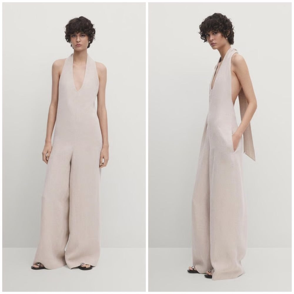 Massimo Dutti Ecru Linen jumpsuit, Size M