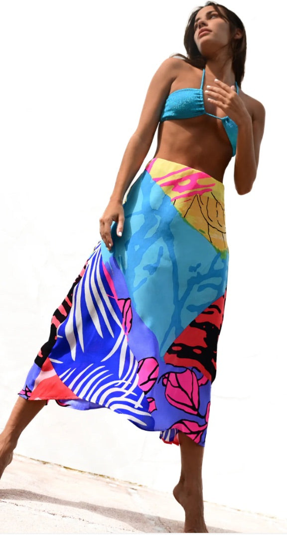 Mercy Delta Multicoloured Silk midi skirt, Size L