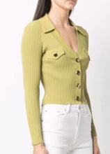 Load image into Gallery viewer, Sandro Celadon Gold button cardigan, Size Medium

