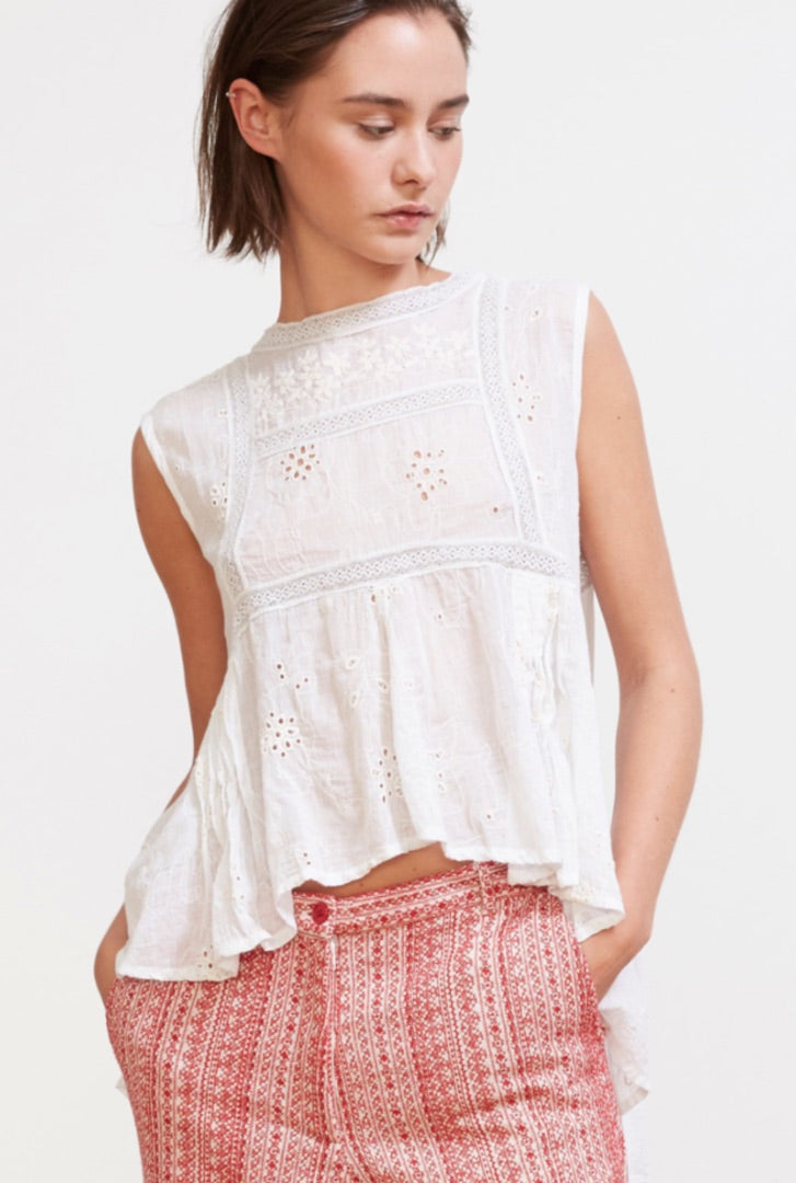 Mes Demoiselles white cotton frill summer top, Size 40