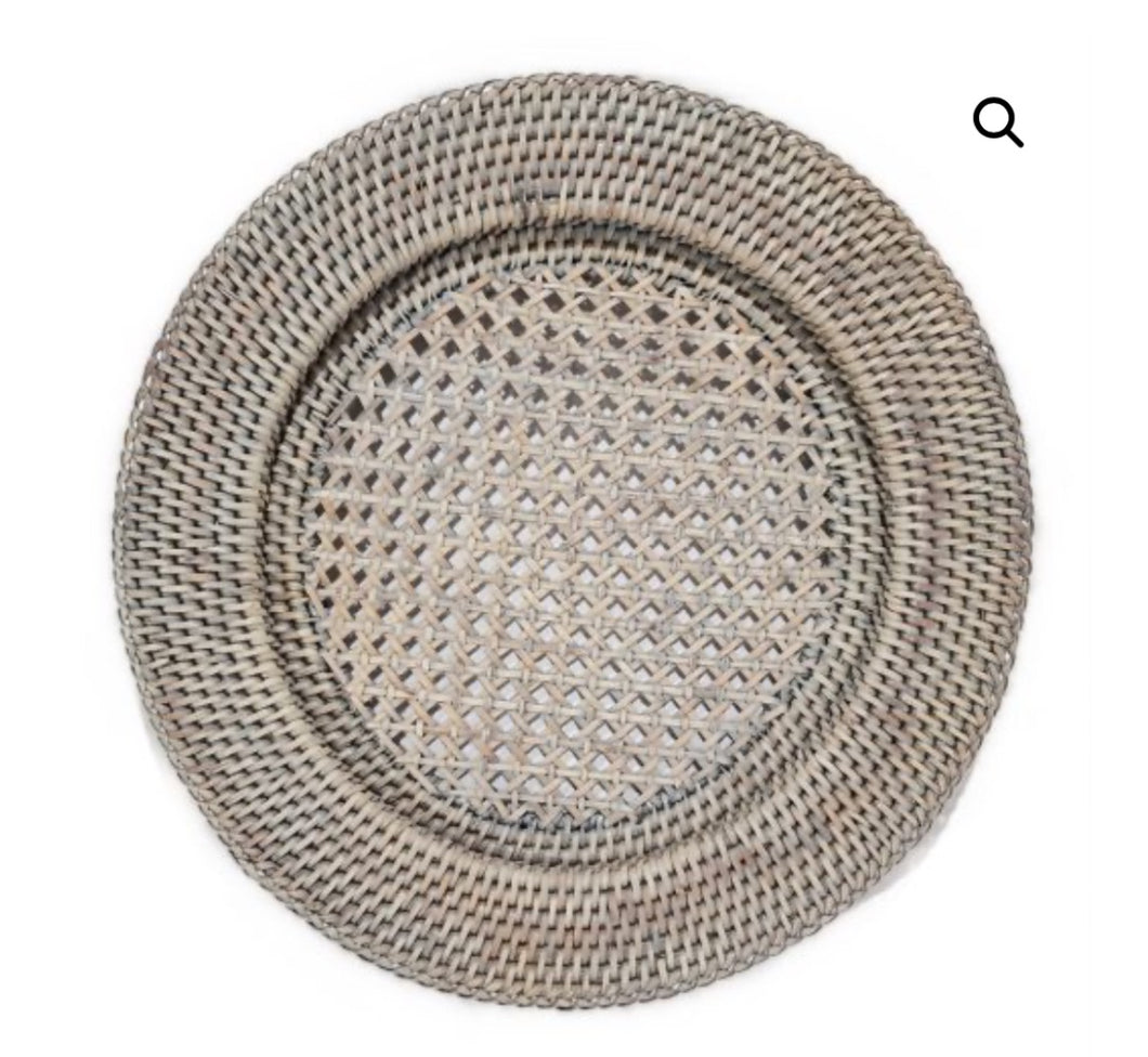 Roudham Trading Grey wash Rattan plate charger, Size 32cm
