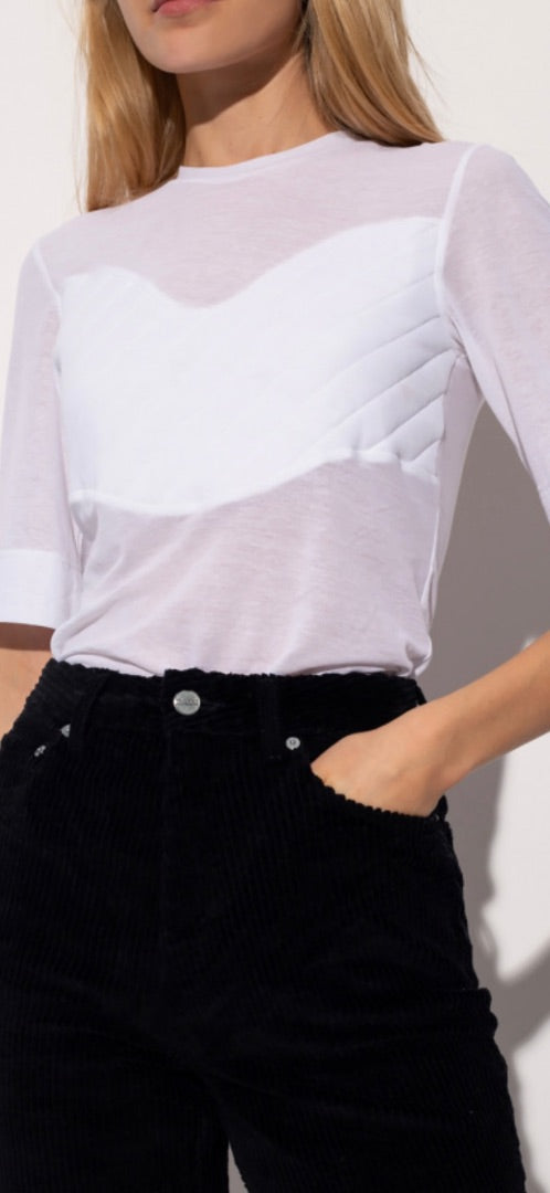 ganni white stitching detail t-shirt, Size xs