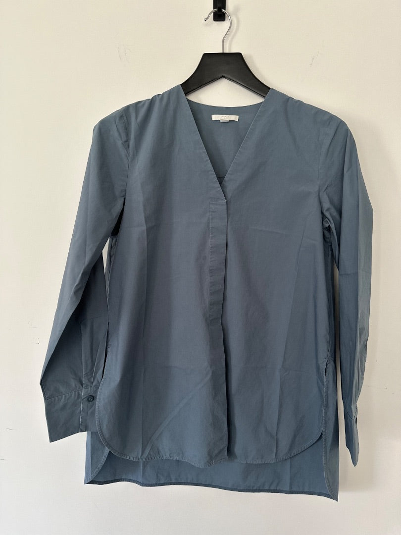 cos petrol blue cotton oversized v neck shirt, Size 34